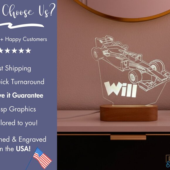 Personalized Race Car Name Lamp | Custom LED Cloud Decor for Kids & Toddlers - Picture 4 of 8